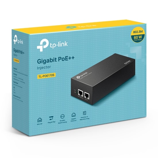TP-Link Omada TL-POE170S 60W PoE++ Gigabit Enjektör - 802.3af/at/bt, 48V, Tak Çalıştır, Metal Kasa, PoE Adaptör