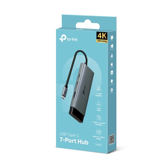 TP-Link UH7020C Type-C 7 Portlu Hub - 5Gbps Hızlı Veri Aktarımı, 100W PD Şarj, 4K HDMI, SD/MicroSD Kart Okuyuculu Dock