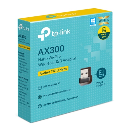 TP-Link Archer TX1U NANO AX300 Wi-Fi 6 USB Ağ Adaptörü - 287Mbps, Nano Boyut, MU-MIMO Uyumlu, Hotspot Paylaşımı
