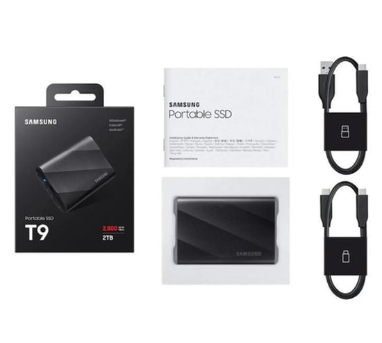 Samsung T9 2TB USB 3.2 Gen2x2 Type-C Siyah Taşınabilir SSD (MU-PG2T0B/WW) - 2000/1950MB/s Okuma/Yazma, NAND, UASP Modu