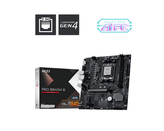 MSI PRO B840M-B AMD B840 Micro ATX Anakart - AM5, DDR5 8000MHz (OC), Çift M.2, HDMI 2.1, VGA, USB-C, 2.5Gbit LAN