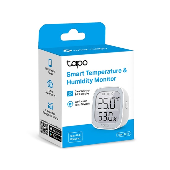 TP-Link Tapo T315 Akıllı Termometre ve Nem Ölçer - 2.7" E-Mürekkep Ekran, App Kontrol, 2 Yıl Pil Ömrü, Hub Gerekli