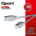 Qport Q-PR5 5 Metre USB 2.0 A Erkek - B Erkek Yazıcı Kablosu - Yüksek Hızlı ve Güvenilir Bağlantı, 5M Veri Kablosu