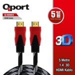 Qport Q-HDMI5 5m HDMI 1.4 Kablo - 4K 3D Destekli, Altın Uçlu, Parazit Önleyici ve Örgülü Yapılı HDMI Kablo