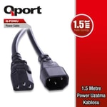 Qport Q-POWU 1.5 Metre Güç Uzatma Kablosu - Yüksek Kaliteli Güç Kablosu, Güvenli ve Dayanıklı, 150cm Uzunluk