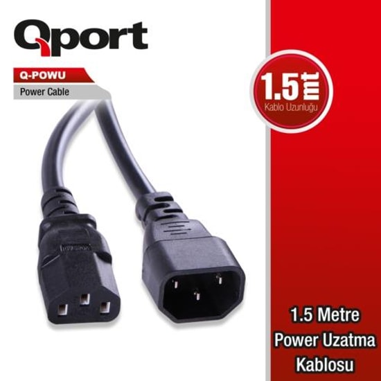 Qport Q-POWU 1.5 Metre Güç Uzatma Kablosu - Yüksek Kaliteli Güç Kablosu, Güvenli ve Dayanıklı, 150cm Uzunluk