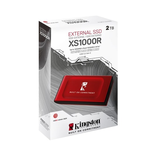 Kingston XS1000 2TB BOC USB 3.2 Gen 2 Kırmızı Taşınabilir SSD (SXS1000R/2000GA) - 1050/1000MB/s, NAND, Kompakt Tasarım