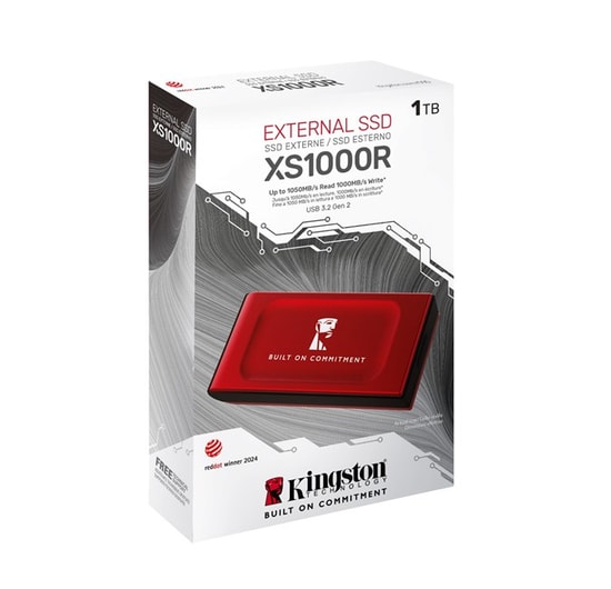 Kingston XS1000 1TB BOC USB 3.2 Gen 2 Kırmızı Taşınabilir SSD (SXS1000R/1000GA) - 1050/1000MB/s, NAND, Kompakt Tasarım