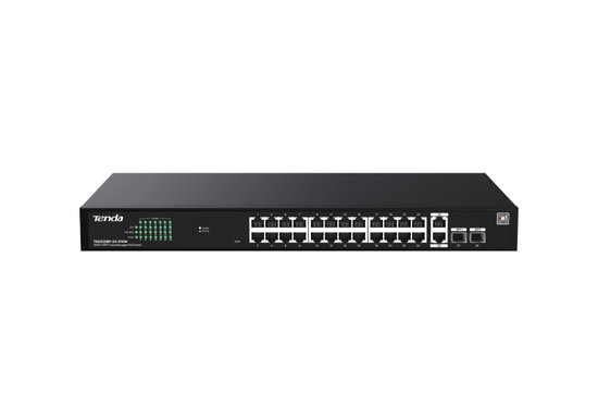Tenda TEG2228P-24-410W Bulut Yönetimli Raf Tip Switch - 24GE + 2SFP Port, 2 Uplink, 410W PoE, 56Gbps, VLAN, QoS Desteği