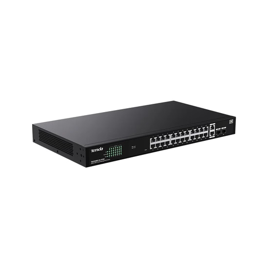Tenda TEG2228P-24-410W Bulut Yönetimli Raf Tip Switch - 24GE + 2SFP Port, 2 Uplink, 410W PoE, 56Gbps, VLAN, QoS Desteği