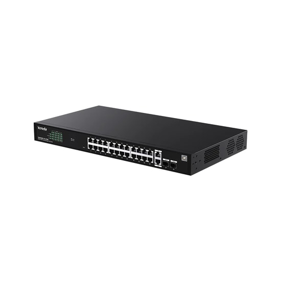 Tenda TEG2228P-24-410W Bulut Yönetimli Raf Tip Switch - 24GE + 2SFP Port, 2 Uplink, 410W PoE, 56Gbps, VLAN, QoS Desteği