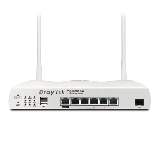 Draytek Vigor 2866AX VDSL2/ADSL2+ Dual-WAN WiFi 6 Gigabit VPN Router Modem - AX3000, Firewall, 5xGE LAN, 1xGE WAN, 2xUSB