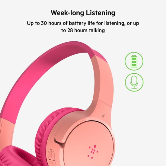 Belkin SoundForm Mini Kids Pembe Kablosuz Çocuk Kulaklığı (AUD002BTPKV3) - BT 5.0, Kafa Üstü, Mikrofonlu, 28 Saat Pil