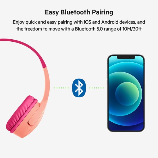 Belkin SoundForm Mini Kids Pembe Kablosuz Çocuk Kulaklığı (AUD002BTPKV3) - BT 5.0, Kafa Üstü, Mikrofonlu, 28 Saat Pil