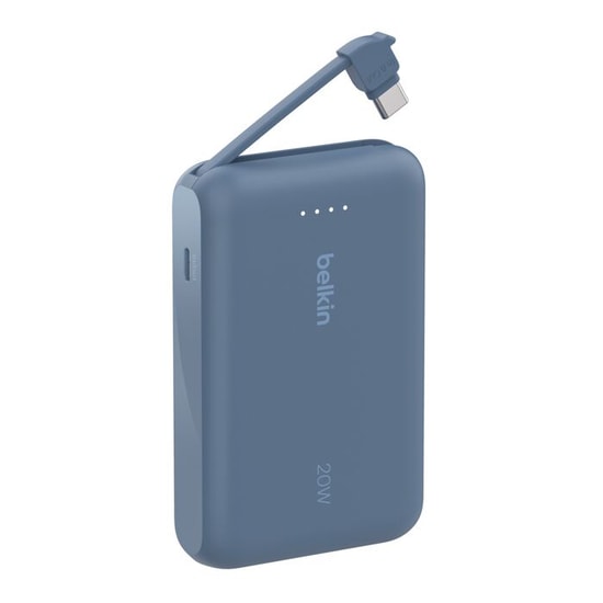 Belkin BoostCharge 20W 10000mAh Taşınabilir Şarj Aleti (BPB021HQBL) - Entegre USB-C Kablolu, Hızlı Şarj, Mavi Powerbank