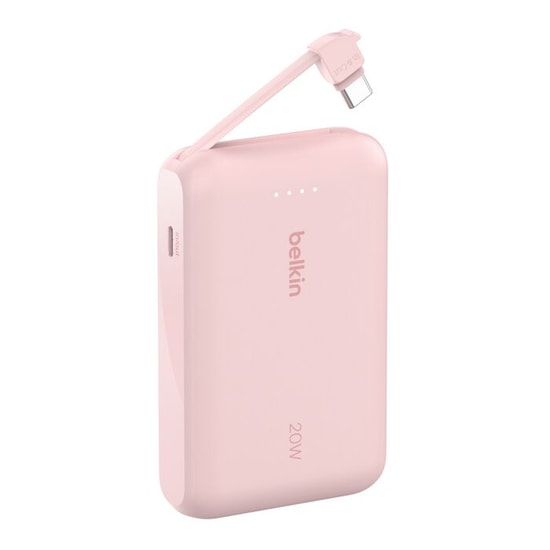 Belkin BoostCharge 20W 10000mAh Taşınabilir Şarj Aleti (BPB021HQPK) - Entegre USB-C Kablolu, Hızlı Şarj, Pembe Powerbank