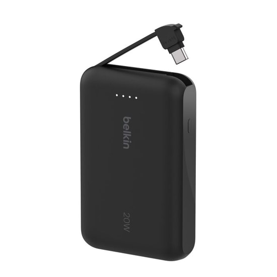Belkin BoostCharge 20W 10000mAh Taşınabilir Şarj Aleti (BPB021HQBK) - Entegre USB-C Kablolu, Hızlı Şarj, Siyah Powerbank