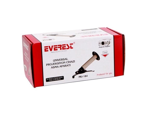 Everest PRJ-184 Projeksiyon Askı Aparatı 20cm - Tavan Montajı, 360 Dönüş, 180 Eğme, Çelik, Universal Uyumlu, 10kg Taşıma