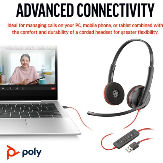 HP Poly Blackwire 3220 Stereo USB-C Kulaklık (8X228AA) - Gürültü Önleyici Mikrofon, USB-C/A Adaptörlü, Konforlu Tasarım