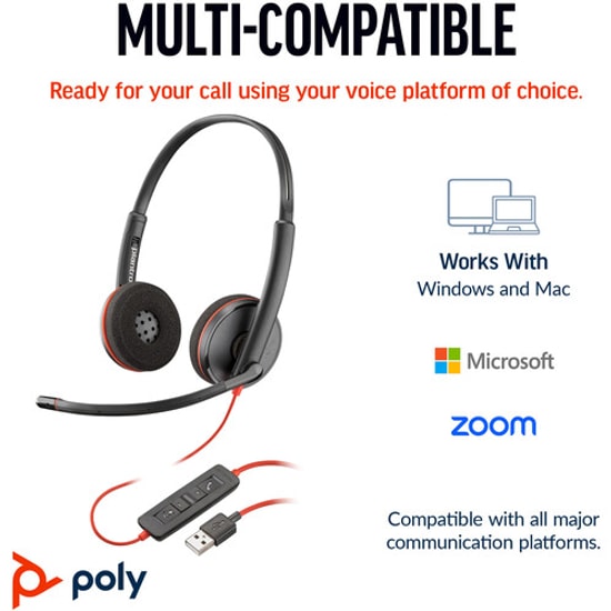 HP Poly Blackwire 3220 Stereo USB-C Kulaklık (8X228AA) - Gürültü Önleyici Mikrofon, USB-C/A Adaptörlü, Konforlu Tasarım