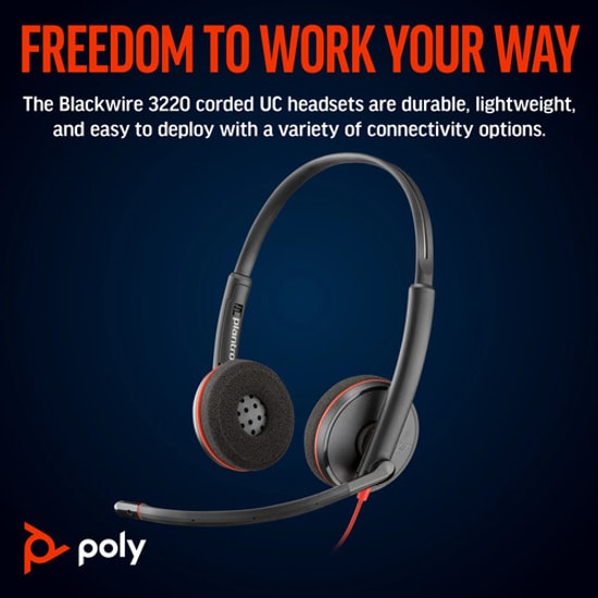 HP Poly Blackwire 3220 Stereo USB-C Kulaklık (8X228AA) - Gürültü Önleyici Mikrofon, USB-C/A Adaptörlü, Konforlu Tasarım