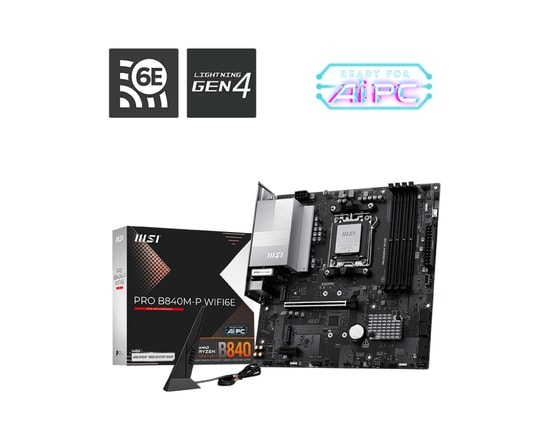 MSI PRO B840M-P WIFI 6E Anakart - AM5, DDR5 8000MHz(OC), 2xM.2, USB 10Gbps, Bluetooth 5.3, AMD EXPO, 2.5G LAN, mATX