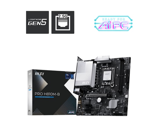 MSI PRO H810M-B Anakart: Intel LGA1851 Soket, DDR5 UDIMM 6400MHz (OC), M.2, HDMI, DP, USB 10Gbps, 2.5G LAN, Micro ATX