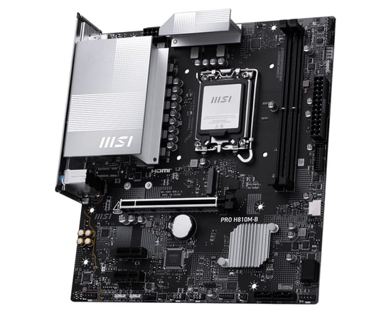 MSI PRO H810M-B Anakart: Intel LGA1851 Soket, DDR5 UDIMM 6400MHz (OC), M.2, HDMI, DP, USB 10Gbps, 2.5G LAN, Micro ATX