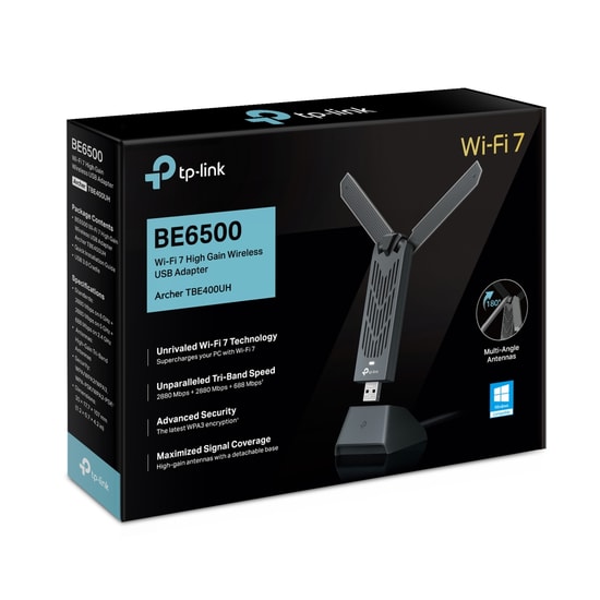 TP-Link Archer TBE400UH BE6500 Wi-Fi 7 Yüksek Kazançlı Kablosuz USB 3.0 Ağ Adaptörü - 6500Mbps, Tri-Band, 2xMIMO Anten