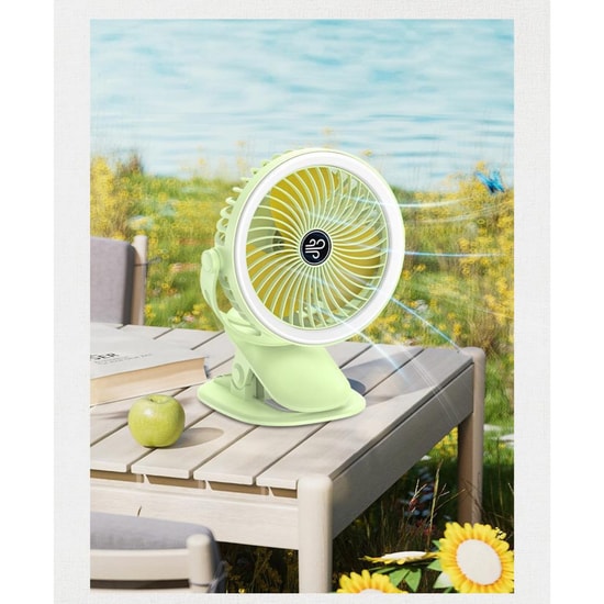 Nettech F21 Yeşil Portatif Masaüstü Işıklı Mini Fan (NT-114360) - Taşınabilir, Standlı, Klipsli, Asılabilir, USB Şarjlı
