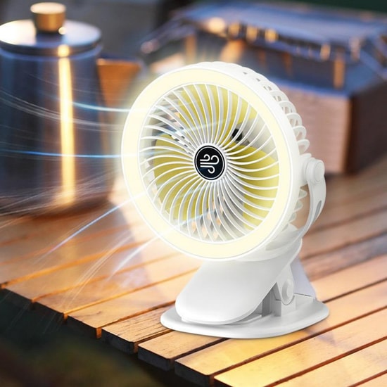Nettech F21 Beyaz Portatif Masaüstü Işıklı Mini Fan (NT-114359) - Taşınabilir, Standlı, Klipsli, Asılabilir, USB Şarjlı