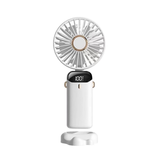 Nettech F40 Beyaz LED Dijital Ekranlı Şarjlı Mini Fan (NT-114363) - Taşınabilir, Sessiz Oynar Başlı, Standlı, USB Şarjlı