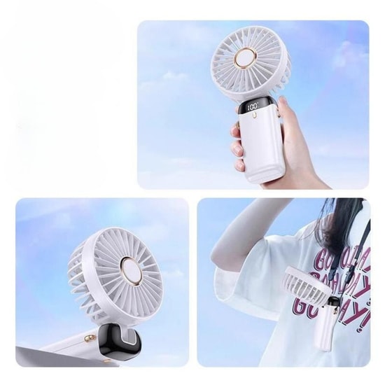 Nettech F40 Beyaz LED Dijital Ekranlı Şarjlı Mini Fan (NT-114363) - Taşınabilir, Sessiz Oynar Başlı, Standlı, USB Şarjlı