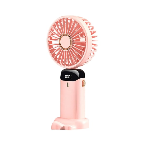 Nettech F40 Pembe LED Dijital Ekranlı Şarjlı Mini Fan (NT-114365) - Taşınabilir, Sessiz Oynar Başlı, Standlı, USB Şarjlı