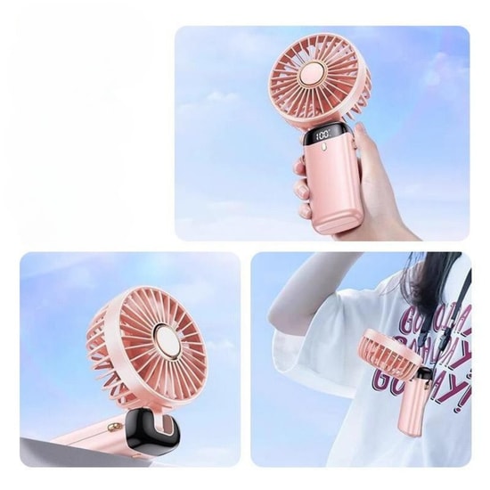 Nettech F40 Pembe LED Dijital Ekranlı Şarjlı Mini Fan (NT-114365) - Taşınabilir, Sessiz Oynar Başlı, Standlı, USB Şarjlı