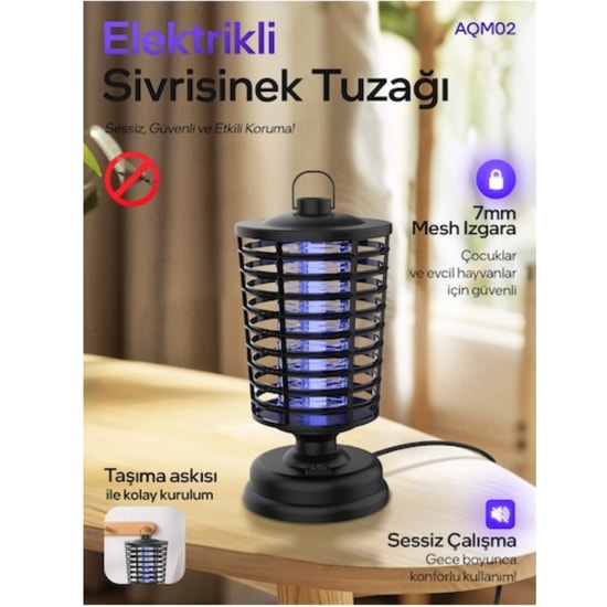 Nettech AUHMA AQM02 Siyah Sinek Kovucu (NT-114380) - 7mm Mesh Izgara, 4W, Etkili Koruma, Sessiz Çalışma, Taşıma Askılı