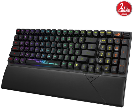Asus ROG Strix Scope II 96 RX Red Türkçe Kablosuz Oyuncu Klavyesi - PBT Tuşlar, 3 Mod Bağlantı, Ek Tuşlar, Bilek Desteği