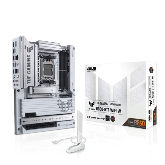 ASUS TUF Gaming B850-BTF WIFI Beyaz Anakart - AM5, DDR5 8000MHz (OC), 3xM2, HDMI, DP, USB 20Gbps, WiFi 7, 2.5G LAN, ATX