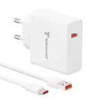 Teknonet TN-HCH14 67W Beyaz Type-C Kablo + Hızlı Şarj Aleti (NT-112864) - USB-A Çıkışlı, PD, 1 Metre Kablo, 3.0A Güç