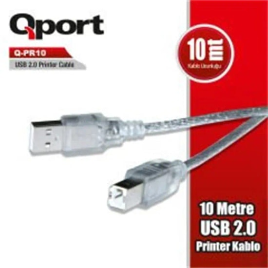 QPORT Q-PR10 USB 2.0 Yazıcı Kablosu - 10 Metre Uzunluk, Yüksek Hızlı ve Güvenilir Bağlantı