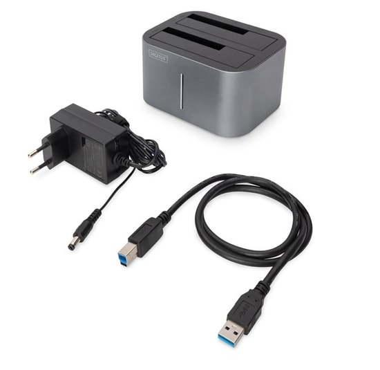 Digitus DA-71540-2 USB 3.0 SATA 2.5" - 3.5" Çift HDD/SSD Docking Station - Adaptörlü, Klonlama Özellikli, LED Göstergeli