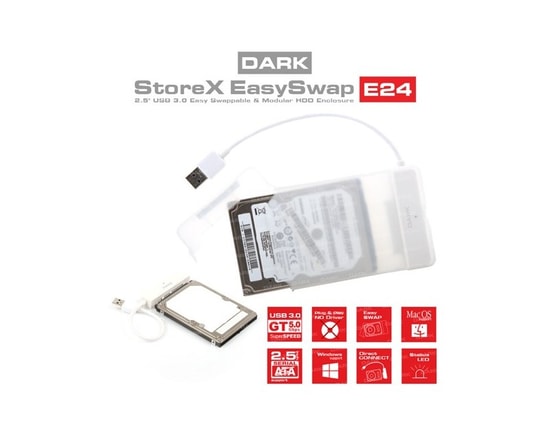 Dark Storex E24 USB 3.0 Şeffaf 2.5" SATA Disk Kutusu (DK-AC-DSE24U3) - Taşınabilir, Çıkarılabilir Başlıklı, Plastik Kasa