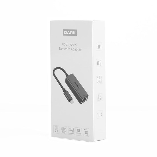 Dark DK-NT-U31LAN Type-C to 10/100Mbps Ethernet Ağ Adaptörü - USB 3.1, Gri Alüminyum, Bağlantı Durum LED, Tak Çalıştır