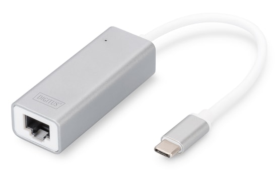 Digitus USB-C to Gigabit Ethernet Ağ Adaptörü (DN-3024) - 10/100/1000 Mbps, Alüminyum Gri Kasa, 20cm Kablo, Tak Çalıştır