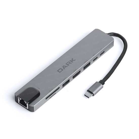 Dark DK-AC-U31X40 USB 3.1 Type-C 8'i Bir Arada Çoklayıcı: Ethernet, HDMI, SD/TF Kart Okuyucu ve USB 3.0/2.0 Çevirici Hub