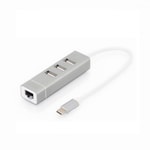 Digitus DA-70253 Type-C Hub - 3xUSB 2.0, RJ45 (10/100Mbps), RTL8152B Chipset, 20cm Kablolu Alüminyum Gövde