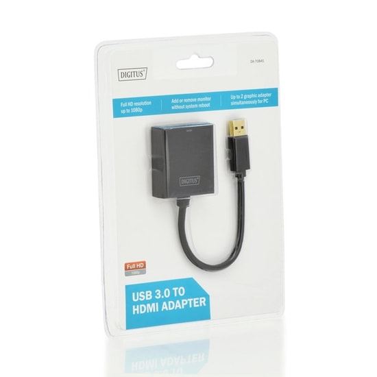 Digitus USB 3.0 Erkek to HDMI Dişi Çevirici Adaptör (DA-70841) - Full HD 1080p Desteği, 15cm Kablo, Geniş Uyumluluk