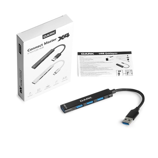 Dark DK-AC-USB310 USB Type A 4 Port USB Hub - 1xUSB 3.0, 3xUSB 2.0 Portlu Yüksek Hızlı USB Çoğaltıcı, 12cm Kablo