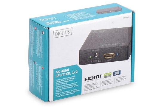 Digitus DS-46304 2 Port HDMI Çoklayıcı - 4K 30Hz (1 Giriş 2 Çıkış), UltraHD Görüntü, EDID Destekli, HDCP 1.3, Metal Kasa