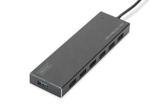 Digitus USB 3.0 7 Port Çoklayıcı (DA-70241-1) - 5V/3.5A Şarj Adaptörü Dahil, Alüminyum Kasa, LED Gösterge, 1m Kablolu